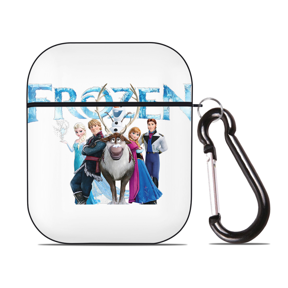 （画像用） アナと雪の女王 アンナ エルサ Frozen Anna Elsa AirPods 第2世代保護ケース ハードシェル ブラック 耐衝撃・防指紋・カラビナ付き