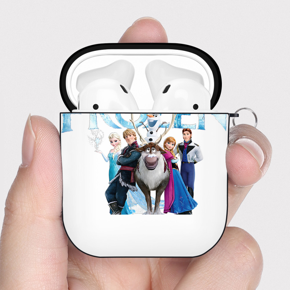 （画像用） アナと雪の女王 アンナ エルサ Frozen Anna Elsa AirPods 第2世代保護ケース ハードシェル ブラック 耐衝撃・防指紋・カラビナ付き