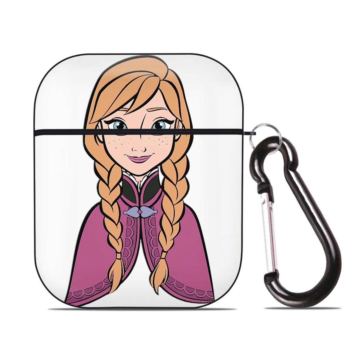 （画像用） アナと雪の女王 アンナ エルサ Frozen Anna Elsa AirPods 第2世代保護ケース ハードシェル ブラック 耐衝撃・防指紋・カラビナ付き