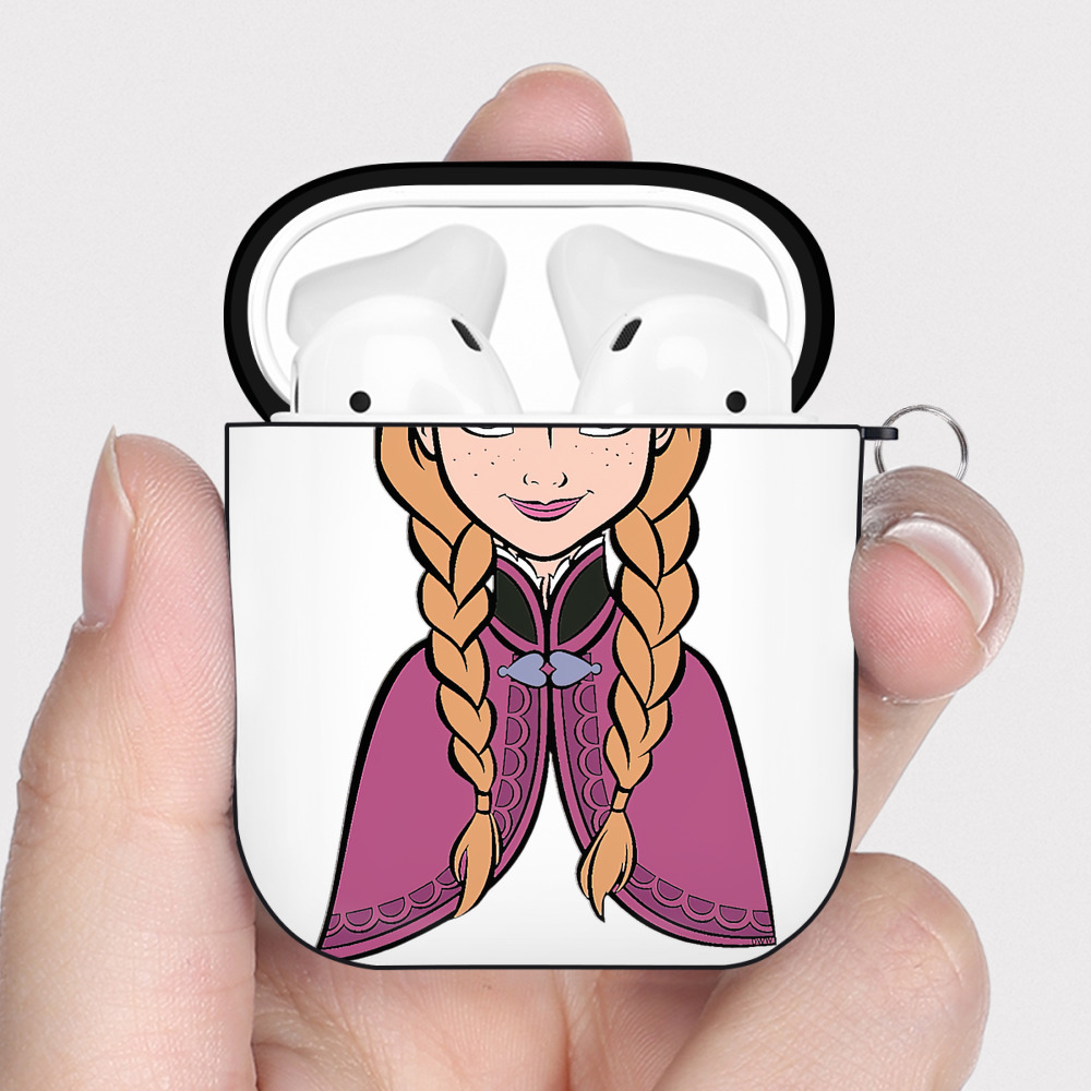 （画像用） アナと雪の女王 アンナ エルサ Frozen Anna Elsa AirPods 第2世代保護ケース ハードシェル ブラック 耐衝撃・防指紋・カラビナ付き