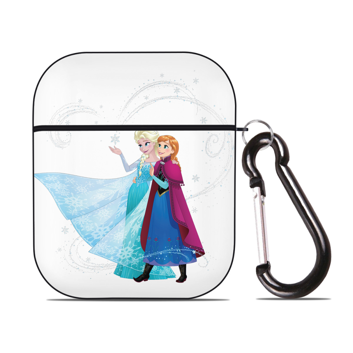 （画像用） アナと雪の女王 アンナ エルサ Frozen Anna Elsa AirPods 第2世代保護ケース ハードシェル ブラック 耐衝撃・防指紋・カラビナ付き