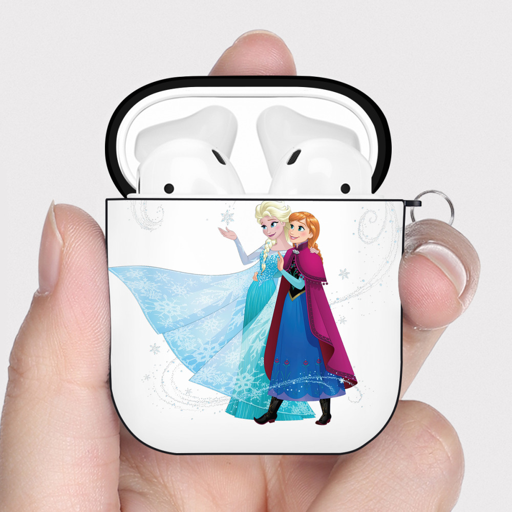 （画像用） アナと雪の女王 アンナ エルサ Frozen Anna Elsa AirPods 第2世代保護ケース ハードシェル ブラック 耐衝撃・防指紋・カラビナ付き