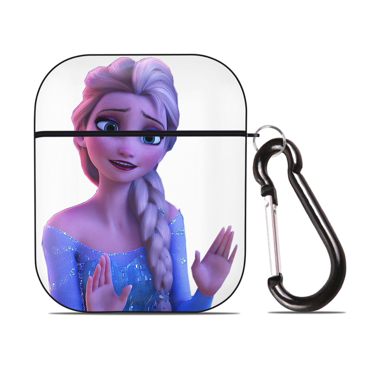 （画像用） アナと雪の女王 アンナ エルサ Frozen Anna Elsa AirPods 第2世代保護ケース ハードシェル ブラック 耐衝撃・防指紋・カラビナ付き