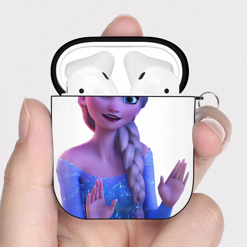 （画像用） アナと雪の女王 アンナ エルサ Frozen Anna Elsa AirPods 第2世代保護ケース ハードシェル ブラック 耐衝撃・防指紋・カラビナ付き