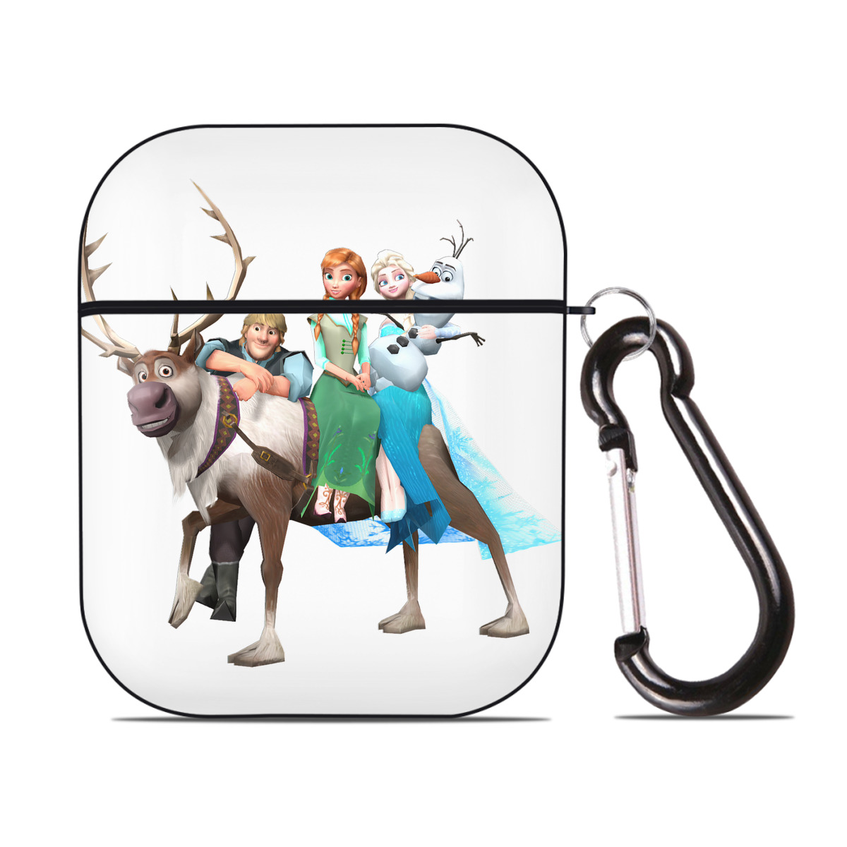 （画像用） アナと雪の女王 アンナ エルサ Frozen Anna Elsa AirPods 第2世代保護ケース ハードシェル ブラック 耐衝撃・防指紋・カラビナ付き