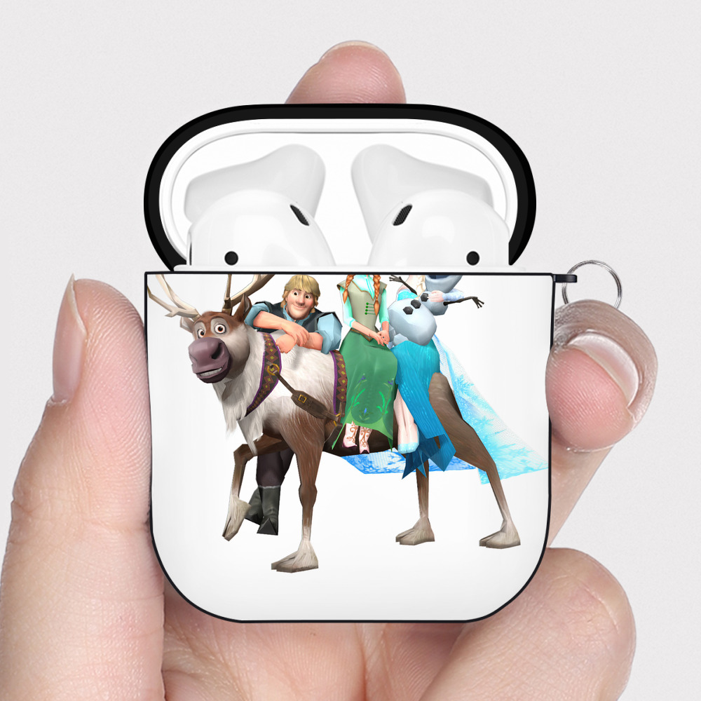 （画像用） アナと雪の女王 アンナ エルサ Frozen Anna Elsa AirPods 第2世代保護ケース ハードシェル ブラック 耐衝撃・防指紋・カラビナ付き
