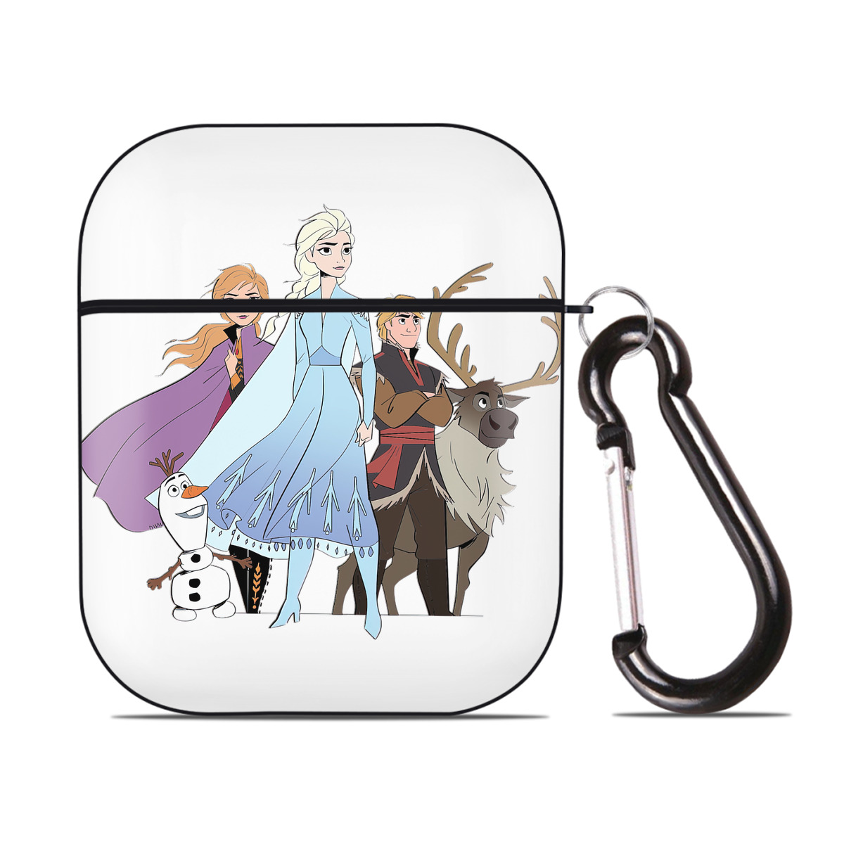 （画像用） アナと雪の女王 アンナ エルサ Frozen Anna Elsa AirPods 第2世代保護ケース ハードシェル ブラック 耐衝撃・防指紋・カラビナ付き