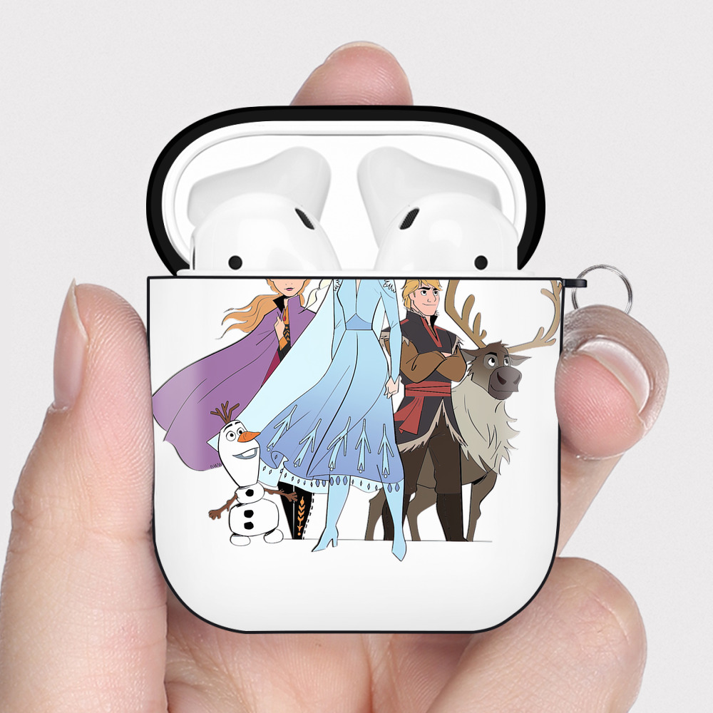 （画像用） アナと雪の女王 アンナ エルサ Frozen Anna Elsa AirPods 第2世代保護ケース ハードシェル ブラック 耐衝撃・防指紋・カラビナ付き