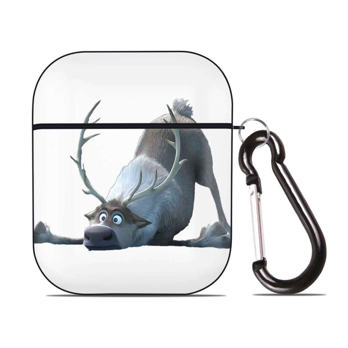 （画像用） アナと雪の女王 アンナ エルサ Frozen Anna Elsa AirPods 第2世代保護ケース ハードシェル ブラック 耐衝撃・防指紋・カラビナ付き