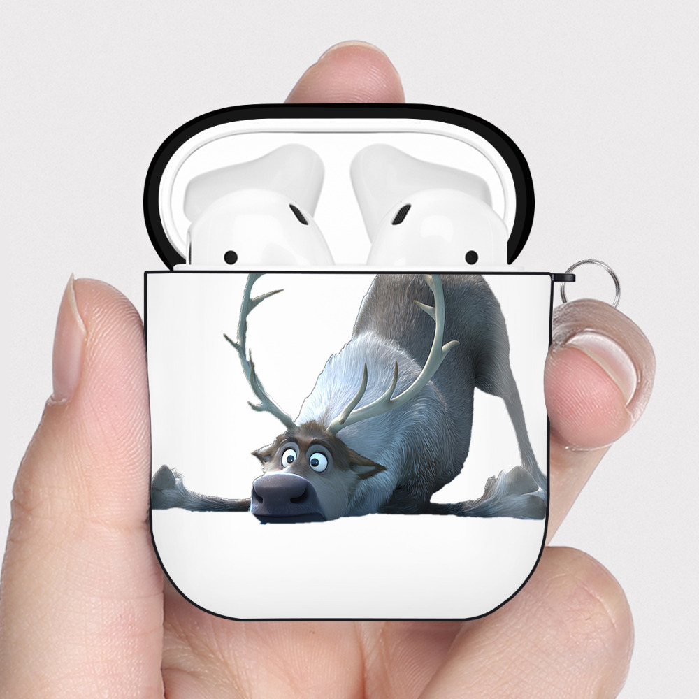 （画像用） アナと雪の女王 アンナ エルサ Frozen Anna Elsa AirPods 第2世代保護ケース ハードシェル ブラック 耐衝撃・防指紋・カラビナ付き