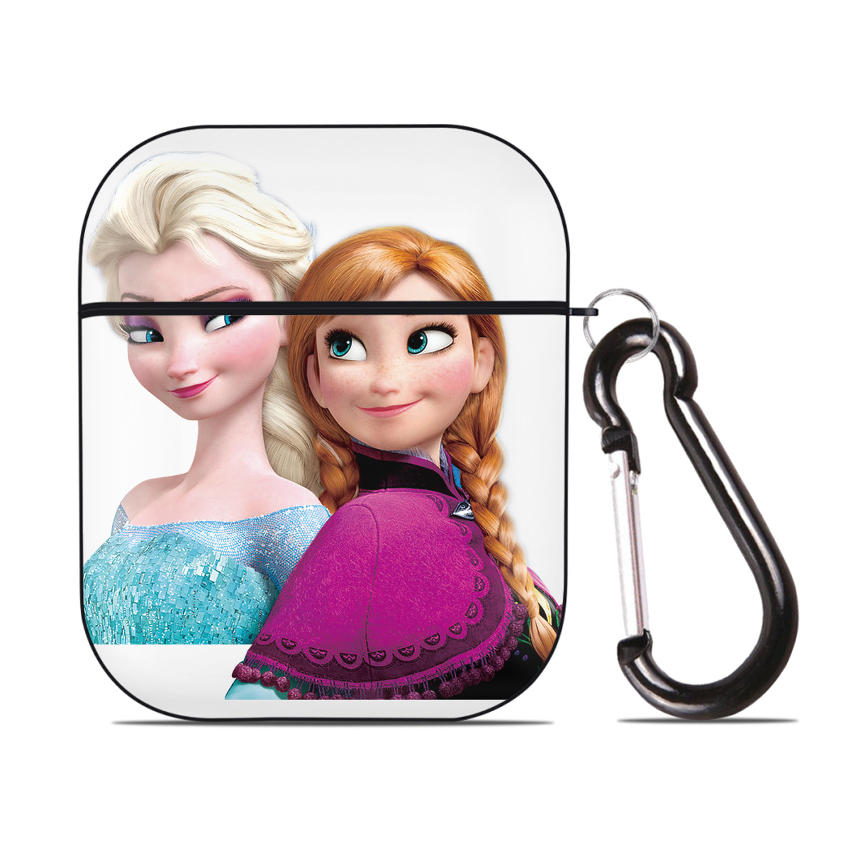 （画像用） アナと雪の女王 アンナ エルサ Frozen Anna Elsa AirPods 第2世代保護ケース ハードシェル ブラック 耐衝撃・防指紋・カラビナ付き