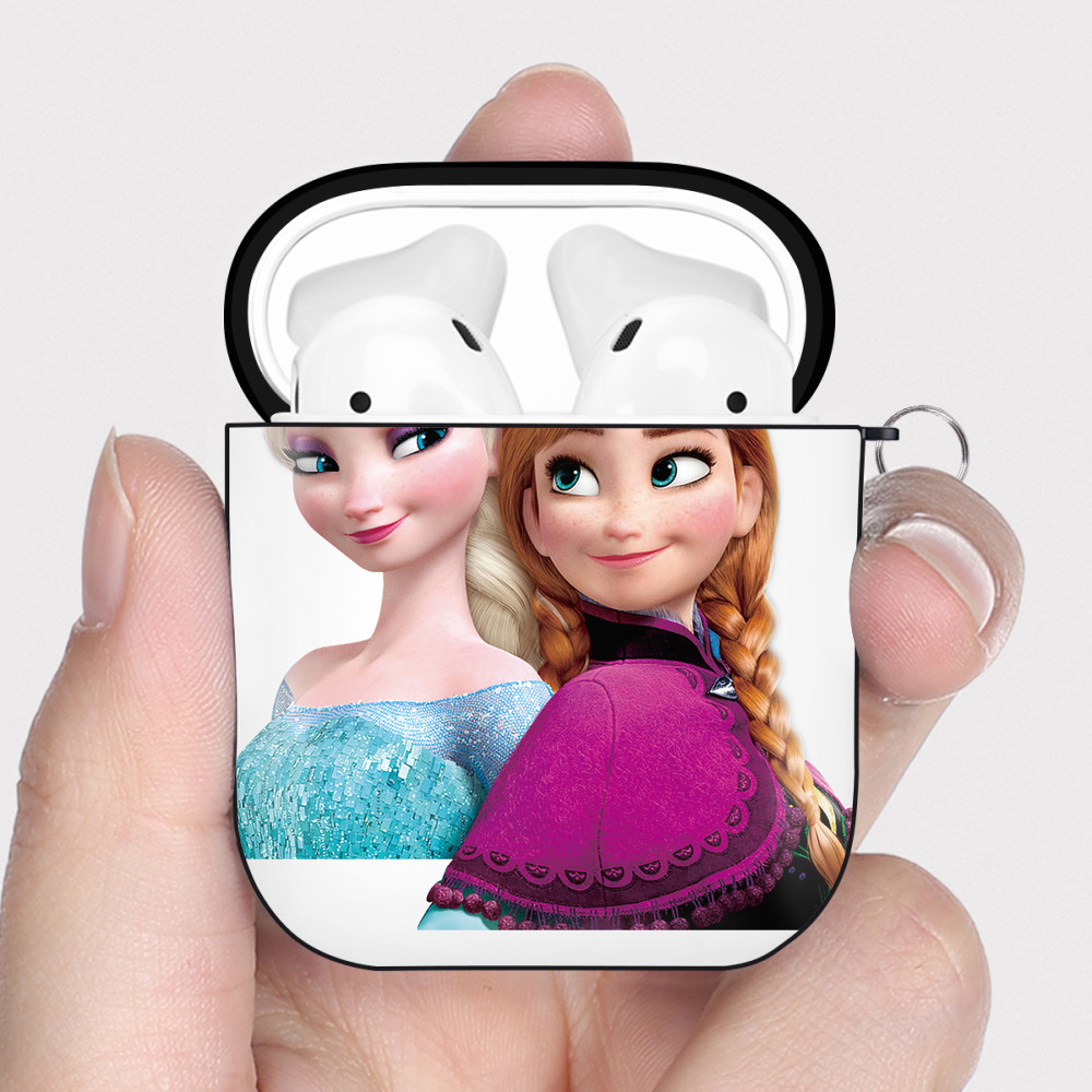 （画像用） アナと雪の女王 アンナ エルサ Frozen Anna Elsa AirPods 第2世代保護ケース ハードシェル ブラック 耐衝撃・防指紋・カラビナ付き