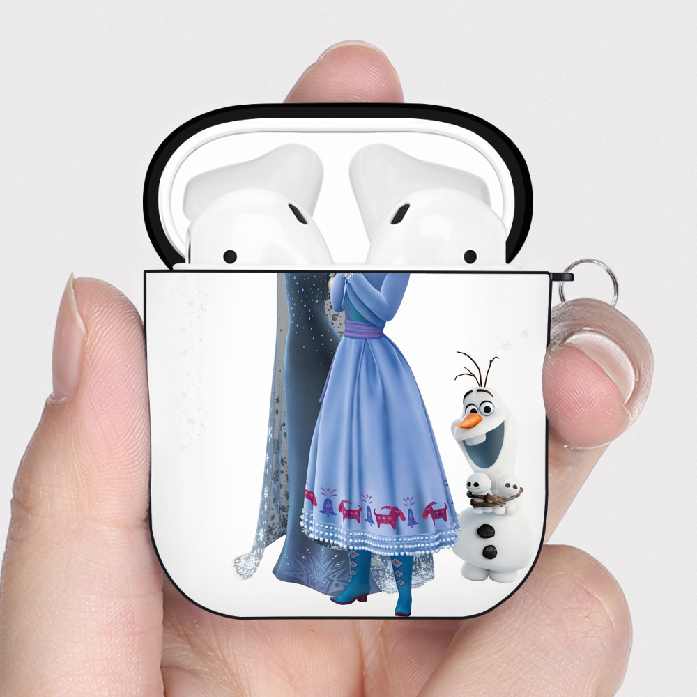（画像用） アナと雪の女王 アンナ エルサ Frozen Anna Elsa AirPods 第2世代保護ケース ハードシェル ブラック 耐衝撃・防指紋・カラビナ付き
