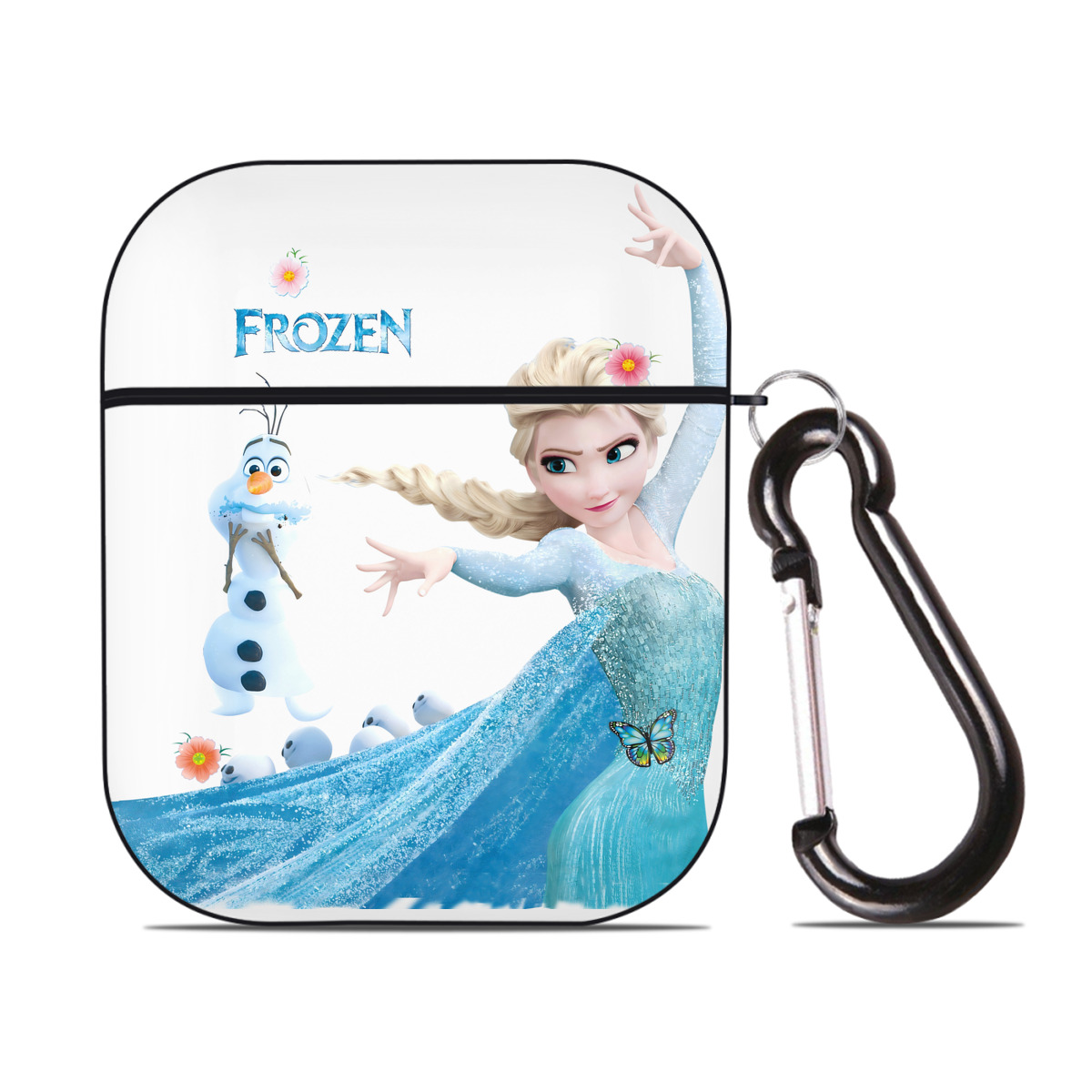 （画像用） アナと雪の女王 アンナ エルサ Frozen Anna Elsa AirPods 第2世代保護ケース ハードシェル ブラック 耐衝撃・防指紋・カラビナ付き