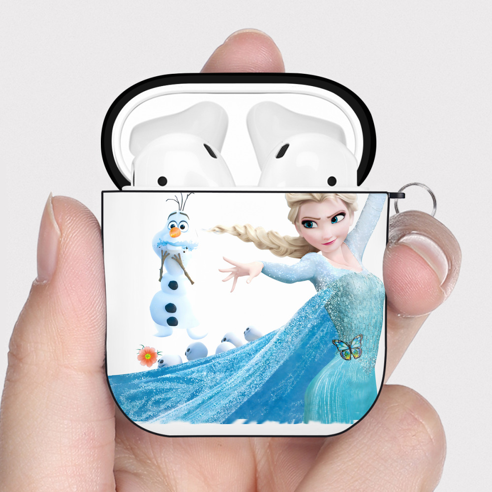 （画像用） アナと雪の女王 アンナ エルサ Frozen Anna Elsa AirPods 第2世代保護ケース ハードシェル ブラック 耐衝撃・防指紋・カラビナ付き