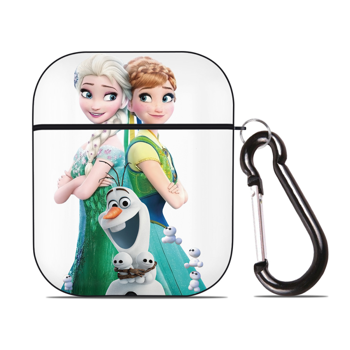 （画像用） アナと雪の女王 アンナ エルサ Frozen Anna Elsa AirPods 第2世代保護ケース ハードシェル ブラック 耐衝撃・防指紋・カラビナ付き