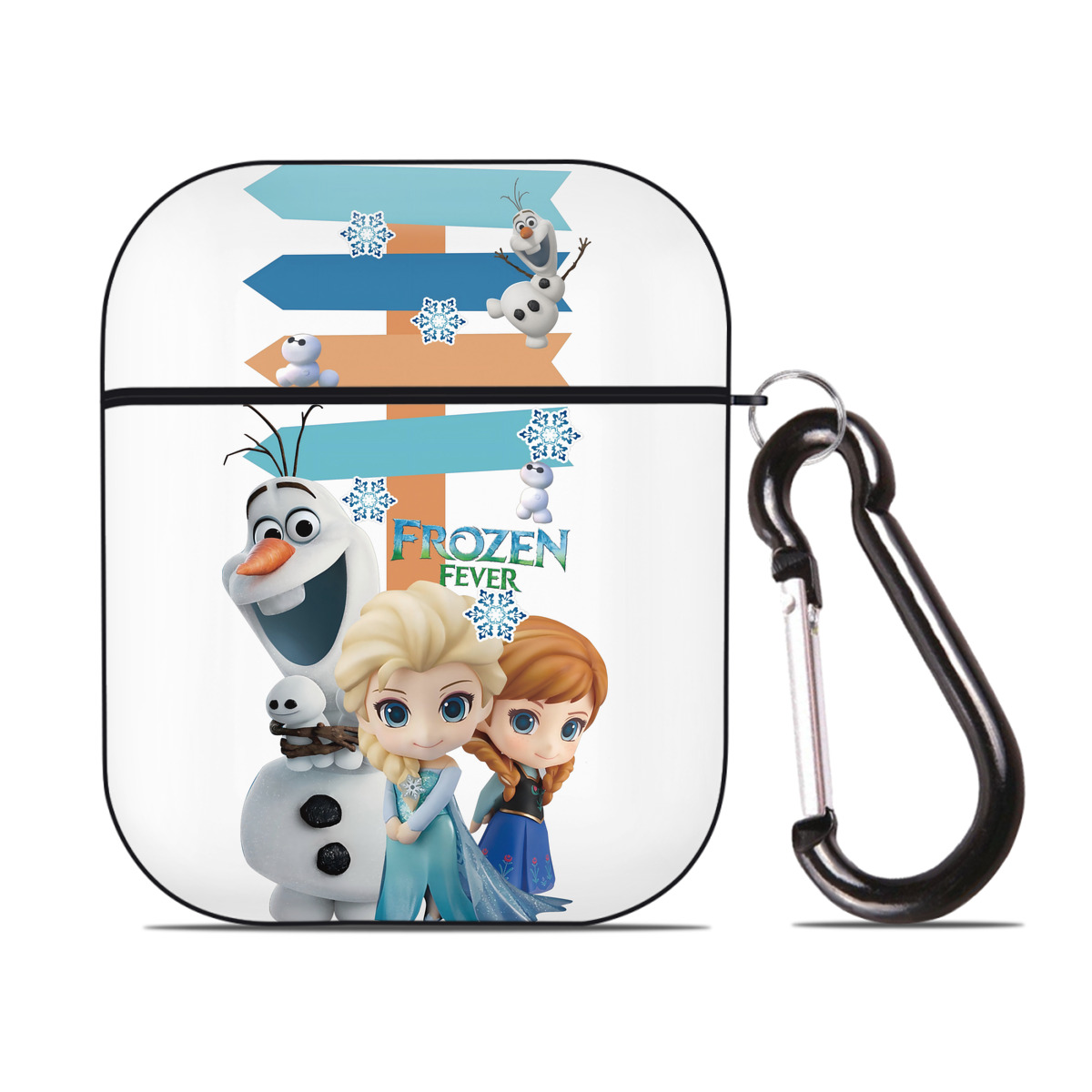 （画像用） アナと雪の女王 アンナ エルサ Frozen Anna Elsa AirPods 第2世代保護ケース ハードシェル ブラック 耐衝撃・防指紋・カラビナ付き