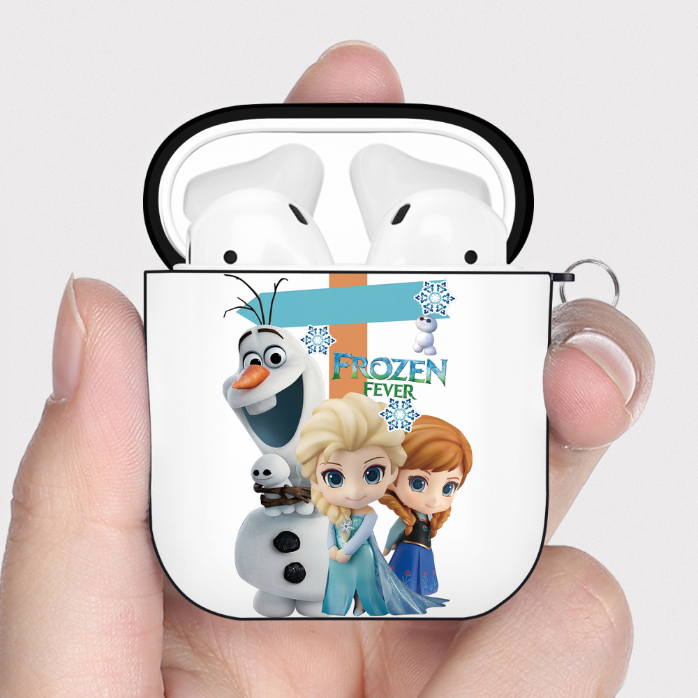 （画像用） アナと雪の女王 アンナ エルサ Frozen Anna Elsa AirPods 第2世代保護ケース ハードシェル ブラック 耐衝撃・防指紋・カラビナ付き