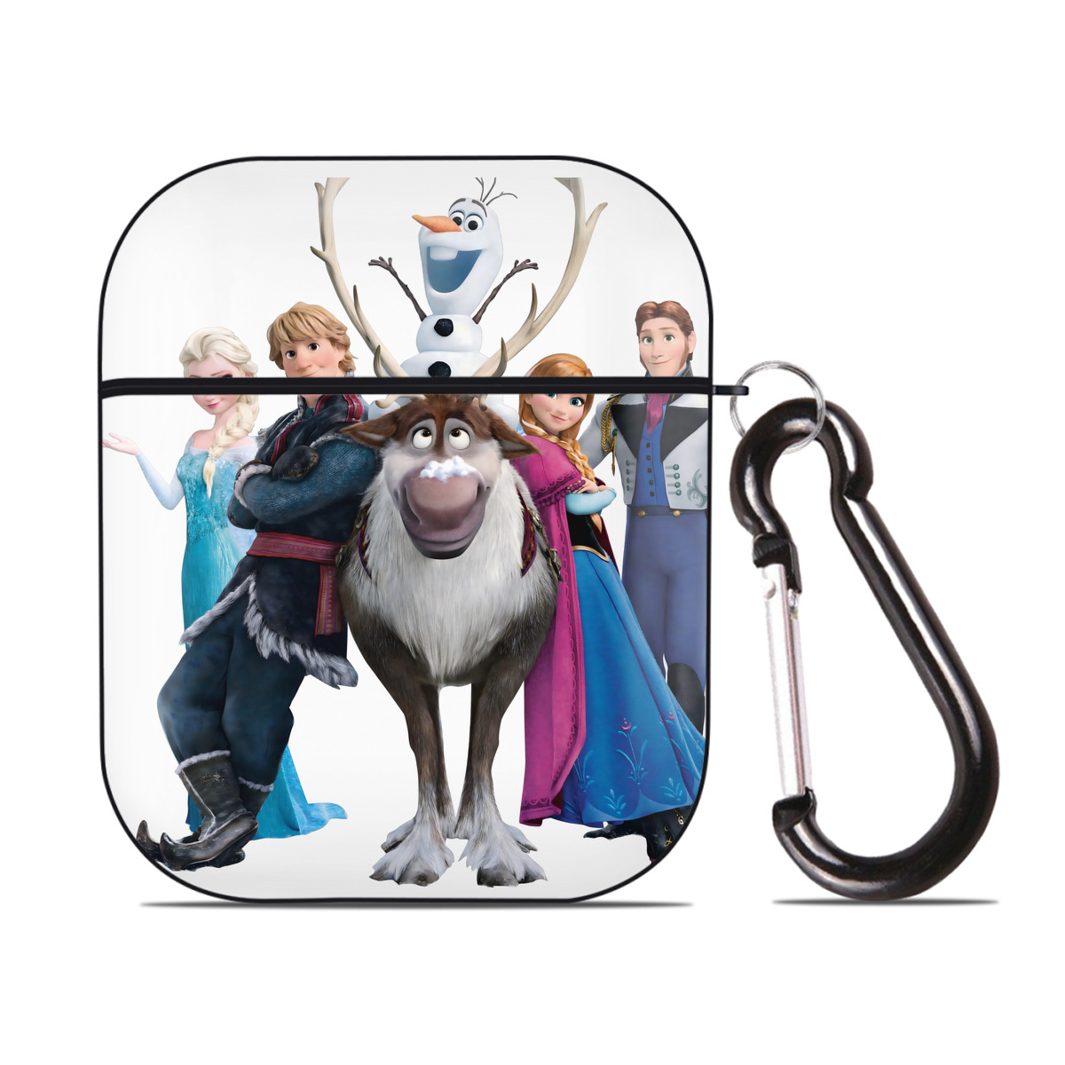 （画像用） アナと雪の女王 アンナ エルサ Frozen Anna Elsa AirPods 第2世代保護ケース ハードシェル ブラック 耐衝撃・防指紋・カラビナ付き