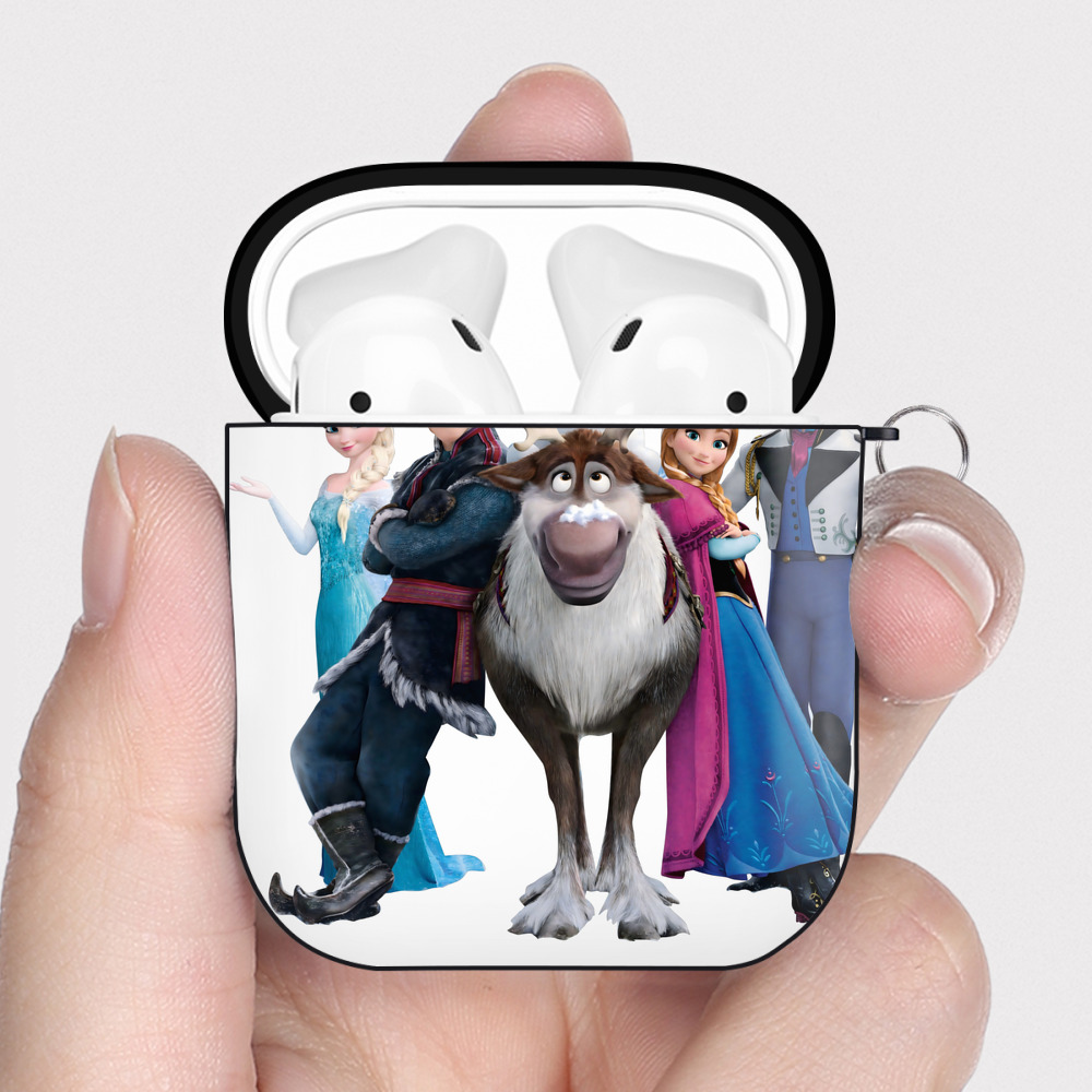 （画像用） アナと雪の女王 アンナ エルサ Frozen Anna Elsa AirPods 第2世代保護ケース ハードシェル ブラック 耐衝撃・防指紋・カラビナ付き