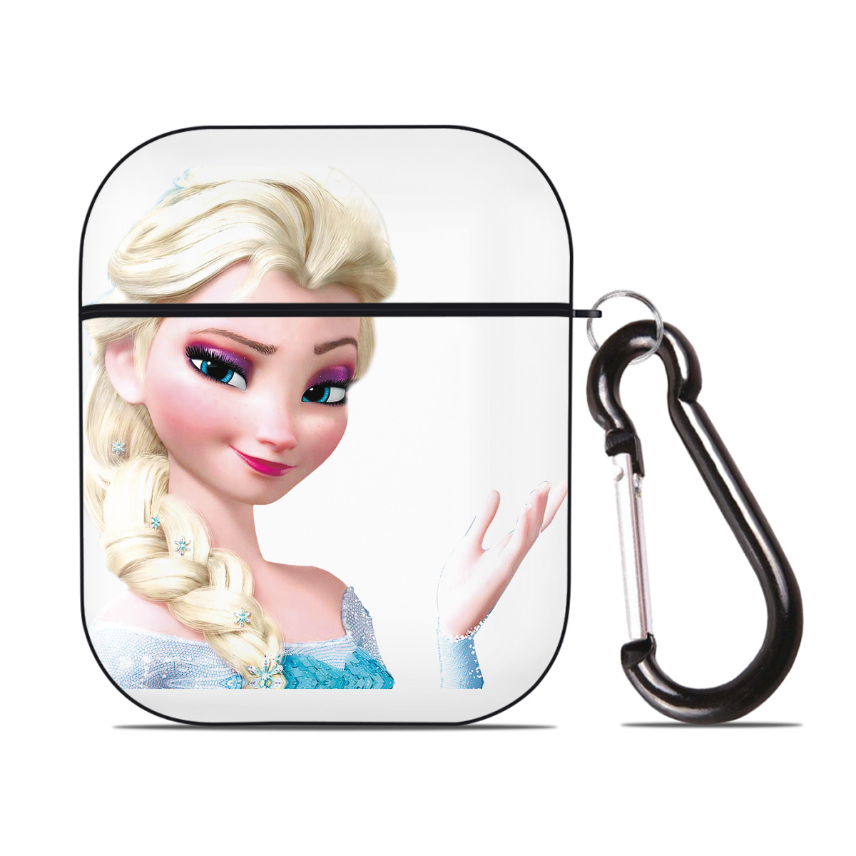 （画像用） アナと雪の女王 アンナ エルサ Frozen Anna Elsa AirPods 第2世代保護ケース ハードシェル ブラック 耐衝撃・防指紋・カラビナ付き