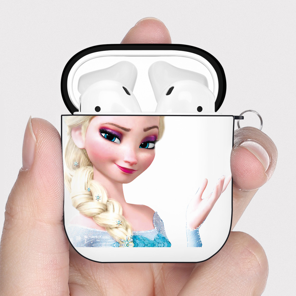 （画像用） アナと雪の女王 アンナ エルサ Frozen Anna Elsa AirPods 第2世代保護ケース ハードシェル ブラック 耐衝撃・防指紋・カラビナ付き