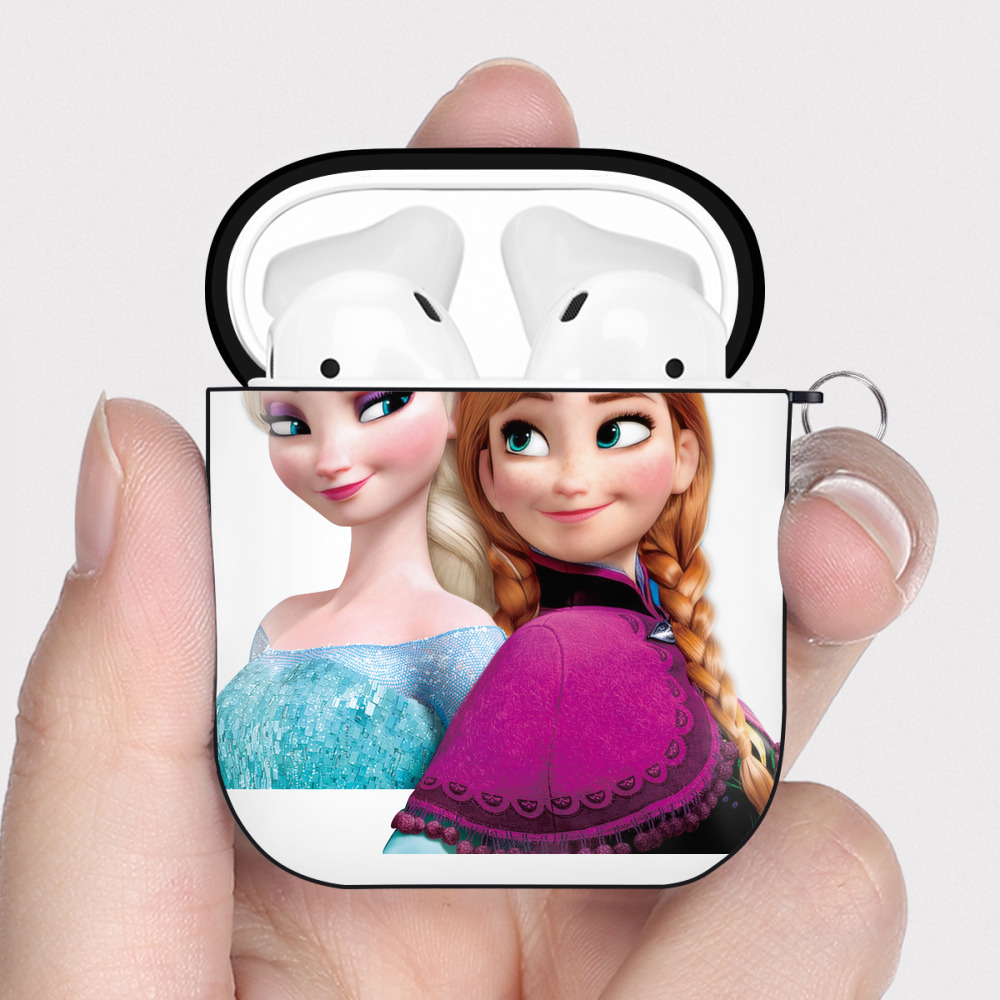 （画像用） アナと雪の女王 アンナ エルサ Frozen Anna Elsa AirPods 第2世代保護ケース ハードシェル ブラック 耐衝撃・防指紋・カラビナ付き
