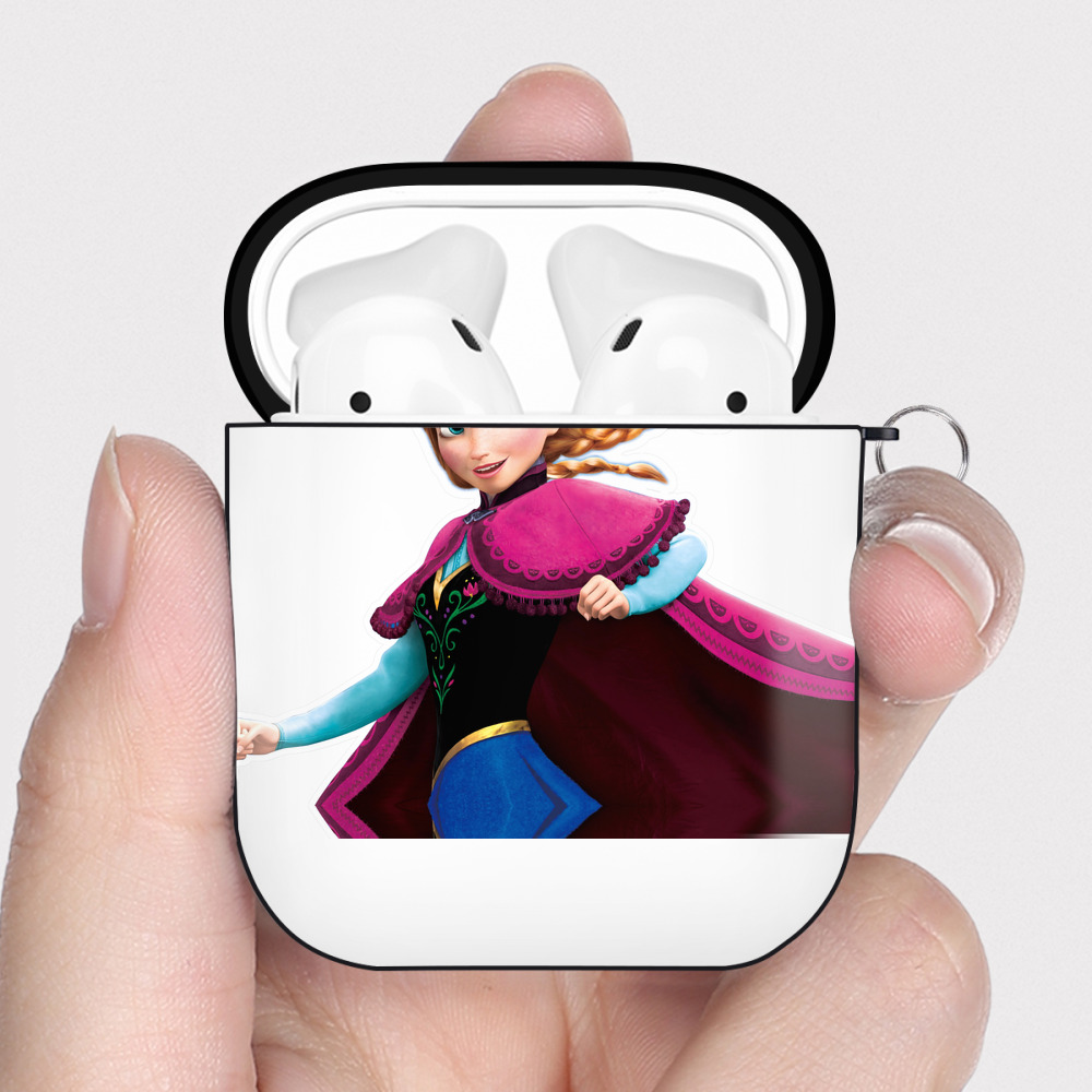 （画像用） アナと雪の女王 アンナ エルサ Frozen Anna Elsa AirPods 第2世代保護ケース ハードシェル ブラック 耐衝撃・防指紋・カラビナ付き
