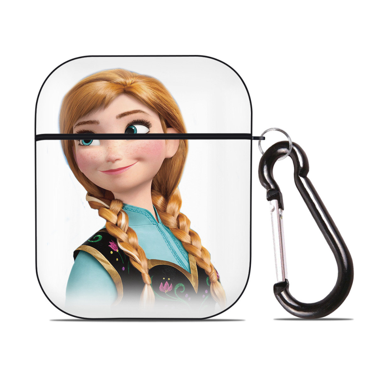 （画像用） アナと雪の女王 アンナ エルサ Frozen Anna Elsa AirPods 第2世代保護ケース ハードシェル ブラック 耐衝撃・防指紋・カラビナ付き