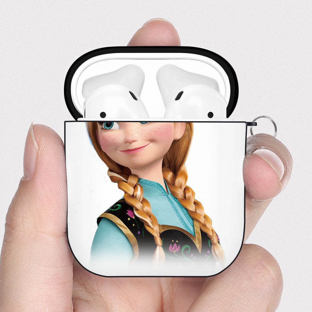（画像用） アナと雪の女王 アンナ エルサ Frozen Anna Elsa AirPods 第2世代保護ケース ハードシェル ブラック 耐衝撃・防指紋・カラビナ付き