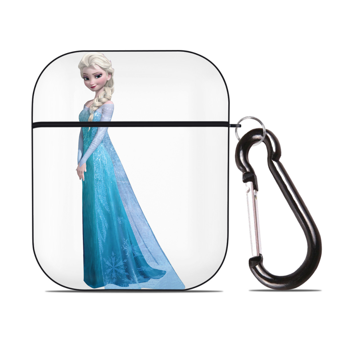 （画像用） アナと雪の女王 アンナ エルサ Frozen Anna Elsa AirPods 第2世代保護ケース ハードシェル ブラック 耐衝撃・防指紋・カラビナ付き