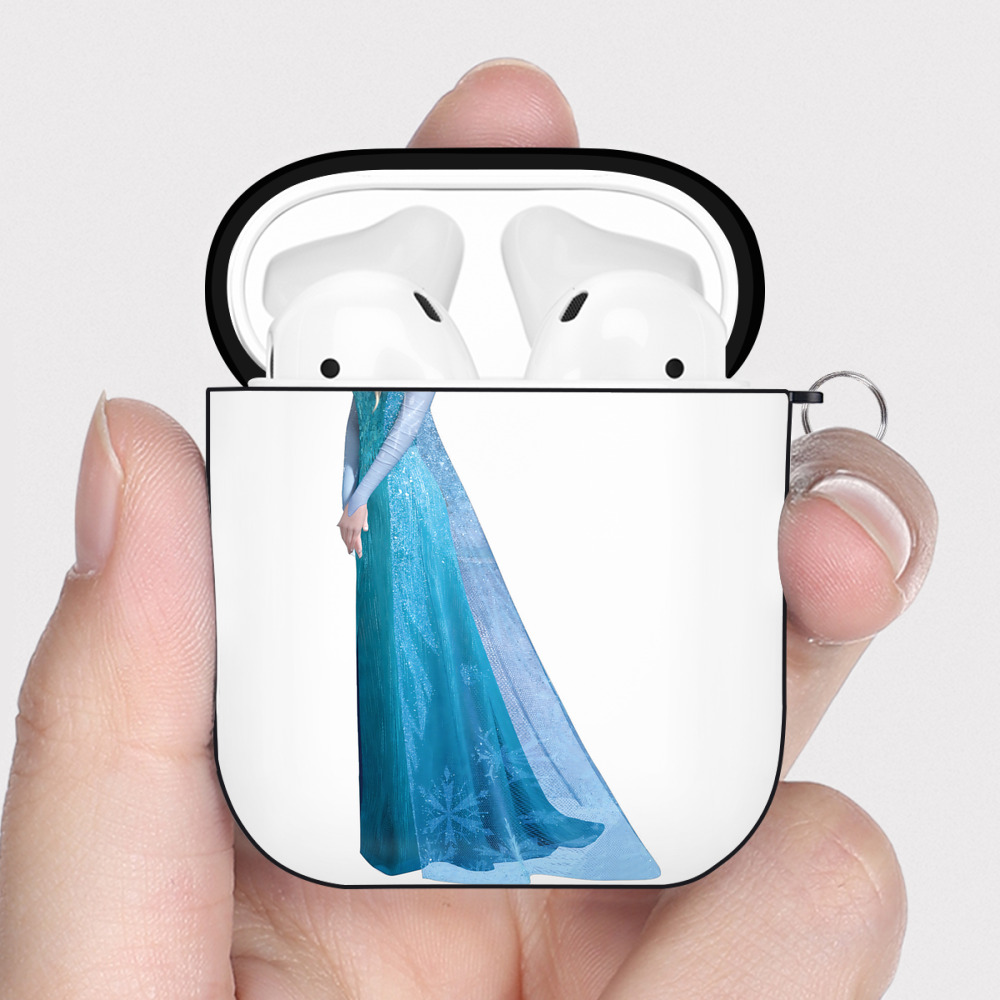 （画像用） アナと雪の女王 アンナ エルサ Frozen Anna Elsa AirPods 第2世代保護ケース ハードシェル ブラック 耐衝撃・防指紋・カラビナ付き