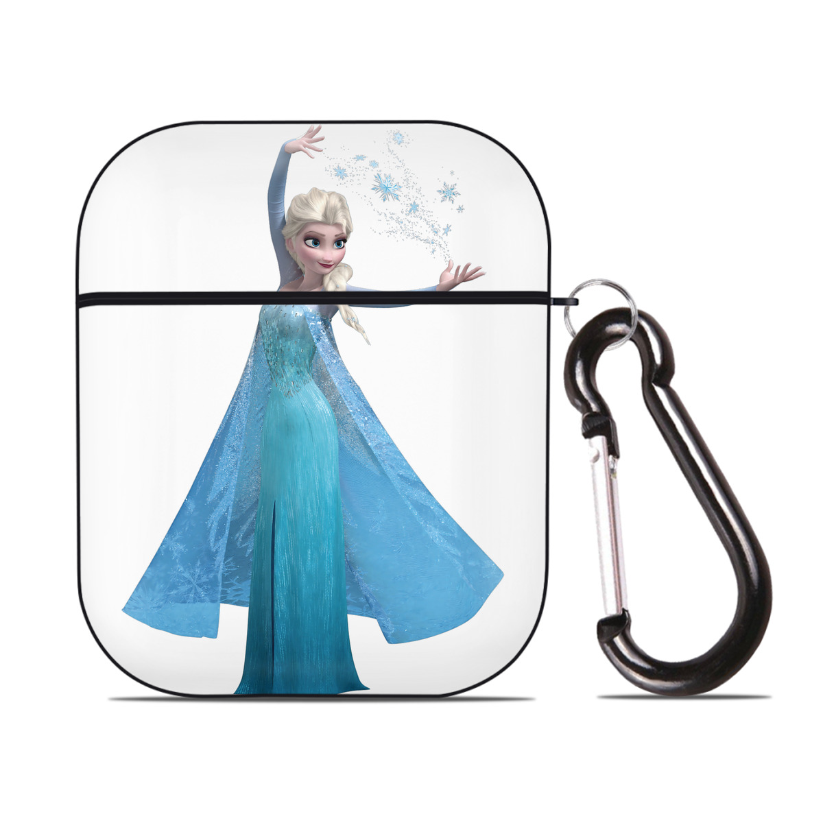 （画像用） アナと雪の女王 アンナ エルサ Frozen Anna Elsa AirPods 第2世代保護ケース ハードシェル ブラック 耐衝撃・防指紋・カラビナ付き
