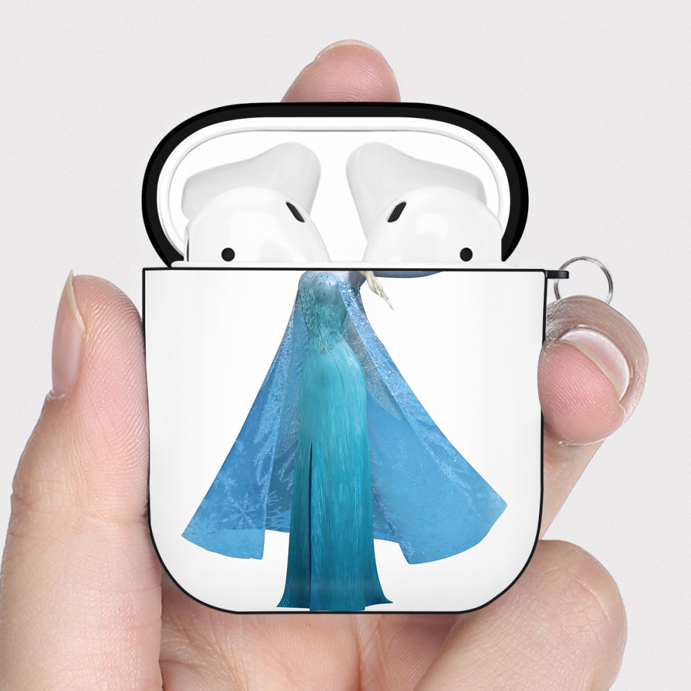 （画像用） アナと雪の女王 アンナ エルサ Frozen Anna Elsa AirPods 第2世代保護ケース ハードシェル ブラック 耐衝撃・防指紋・カラビナ付き