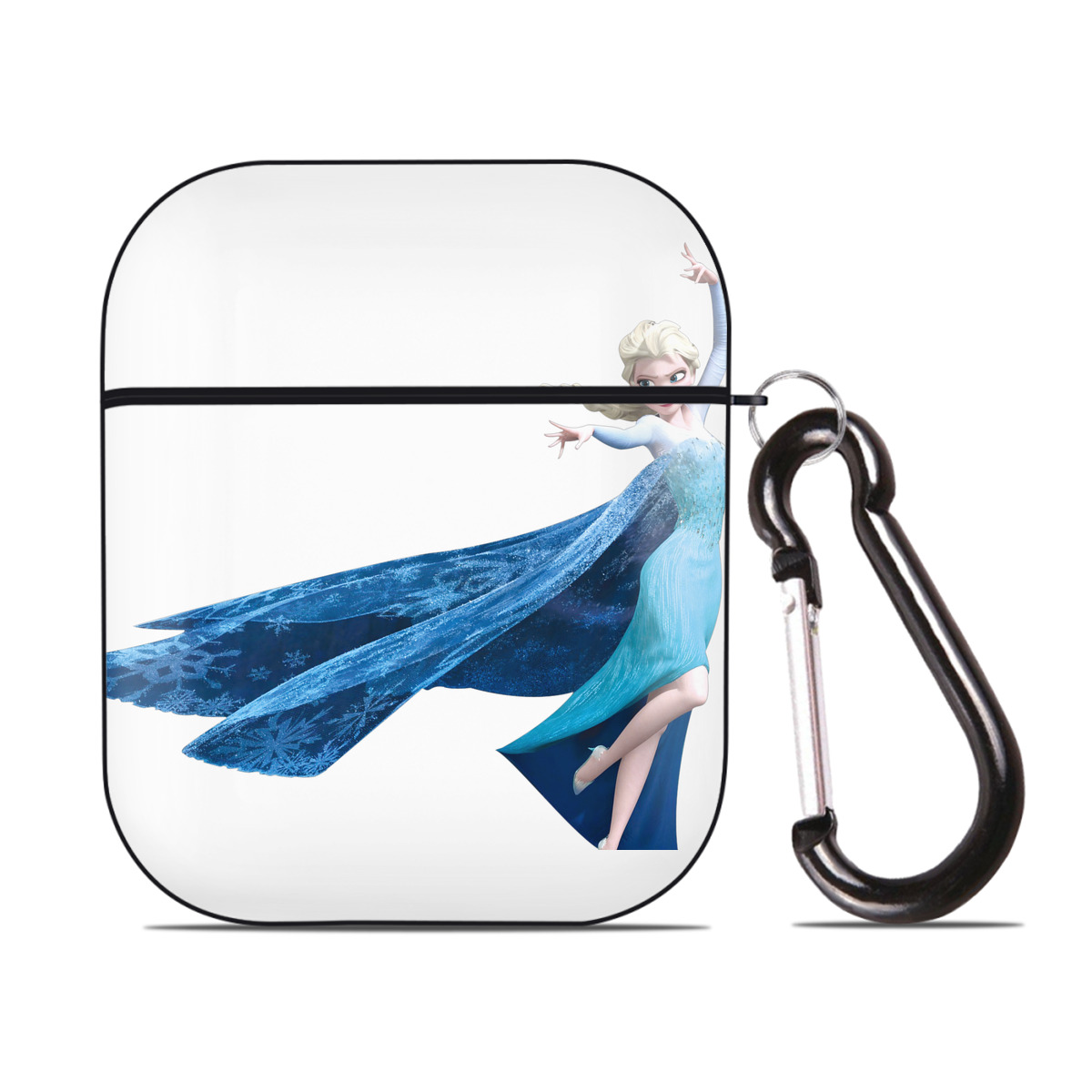 （画像用） アナと雪の女王 アンナ エルサ Frozen Anna Elsa AirPods 第2世代保護ケース ハードシェル ブラック 耐衝撃・防指紋・カラビナ付き