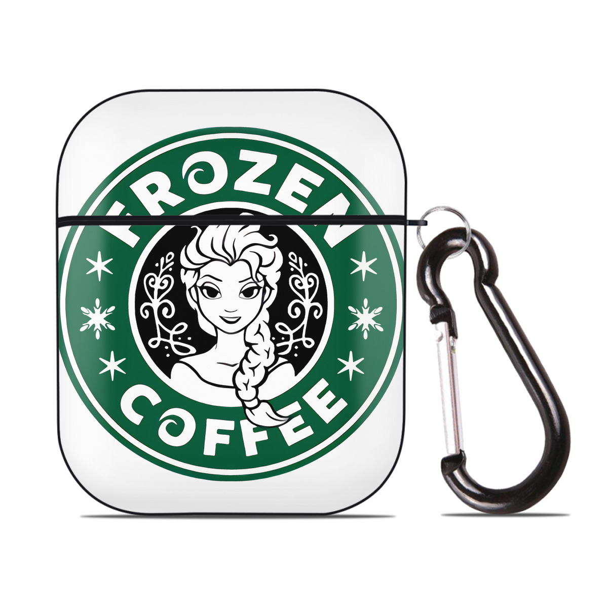 （画像用） アナと雪の女王 アンナ エルサ Frozen Anna Elsa AirPods 第2世代保護ケース ハードシェル ブラック 耐衝撃・防指紋・カラビナ付き