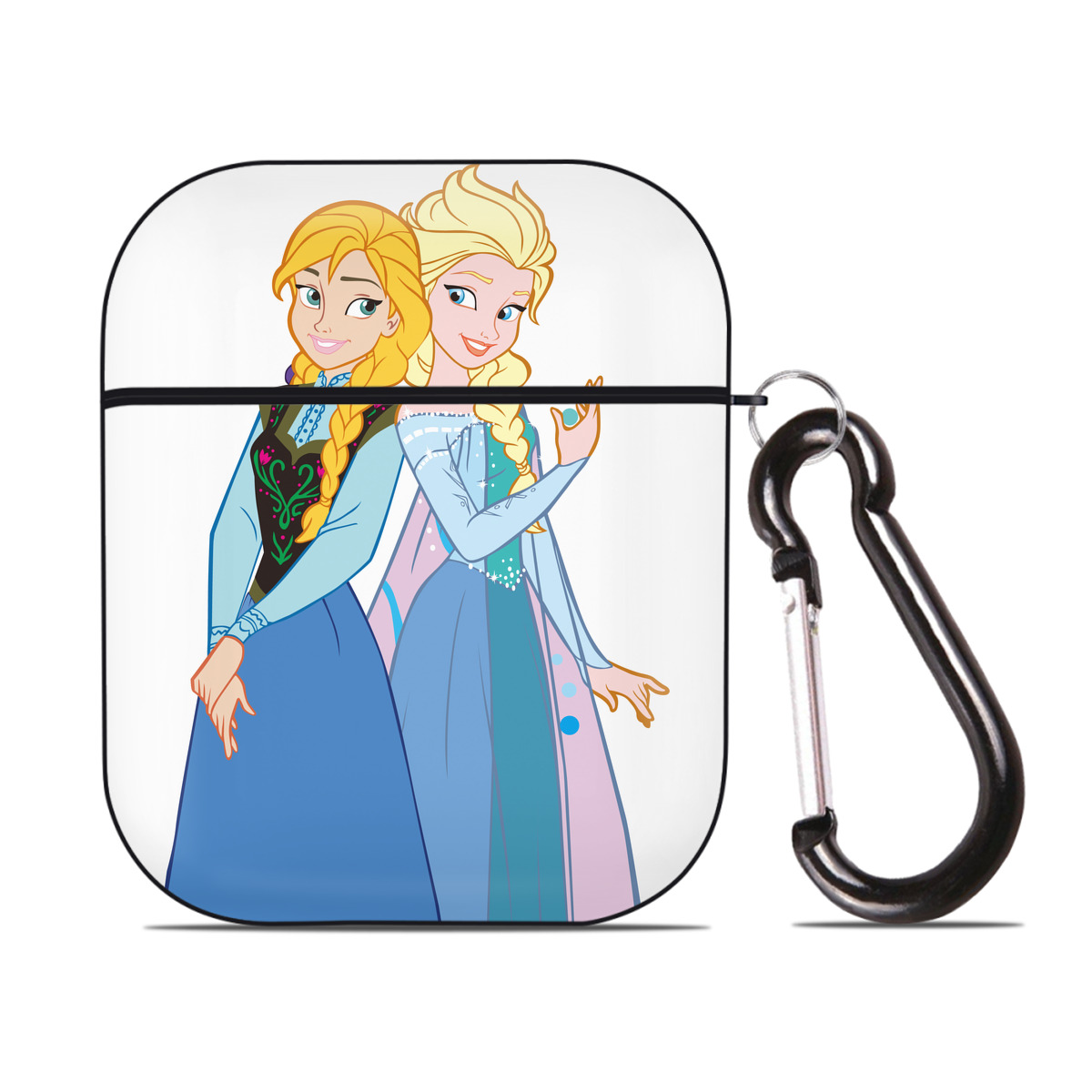 （画像用） アナと雪の女王 アンナ エルサ Frozen Anna Elsa AirPods 第2世代保護ケース ハードシェル ブラック 耐衝撃・防指紋・カラビナ付き