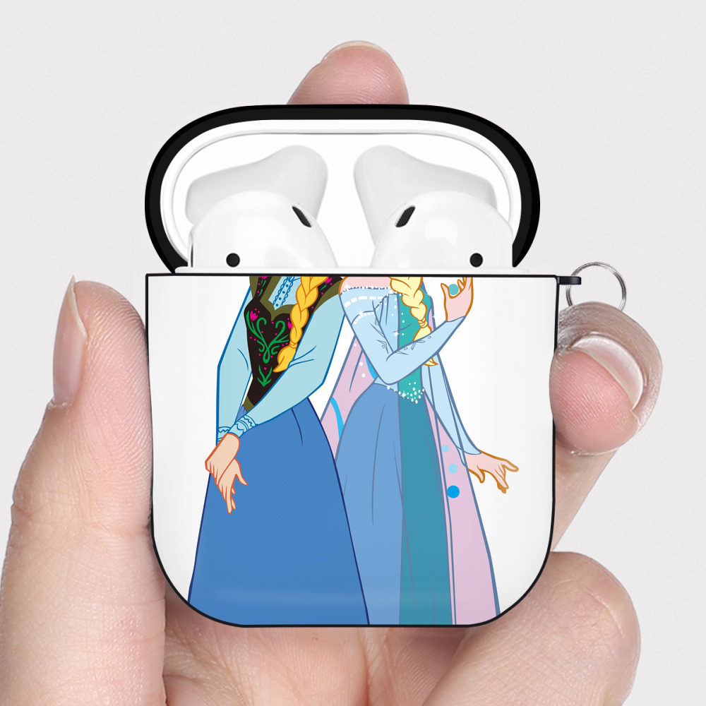 （画像用） アナと雪の女王 アンナ エルサ Frozen Anna Elsa AirPods 第2世代保護ケース ハードシェル ブラック 耐衝撃・防指紋・カラビナ付き