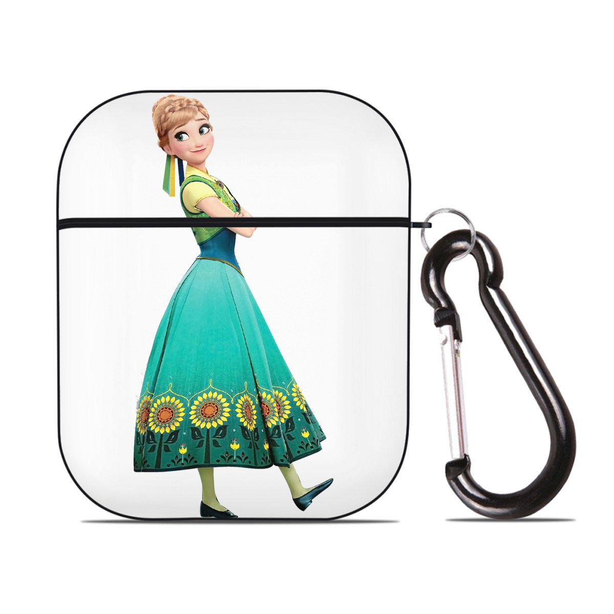 （画像用） アナと雪の女王 アンナ エルサ Frozen Anna Elsa AirPods 第2世代保護ケース ハードシェル ブラック 耐衝撃・防指紋・カラビナ付き
