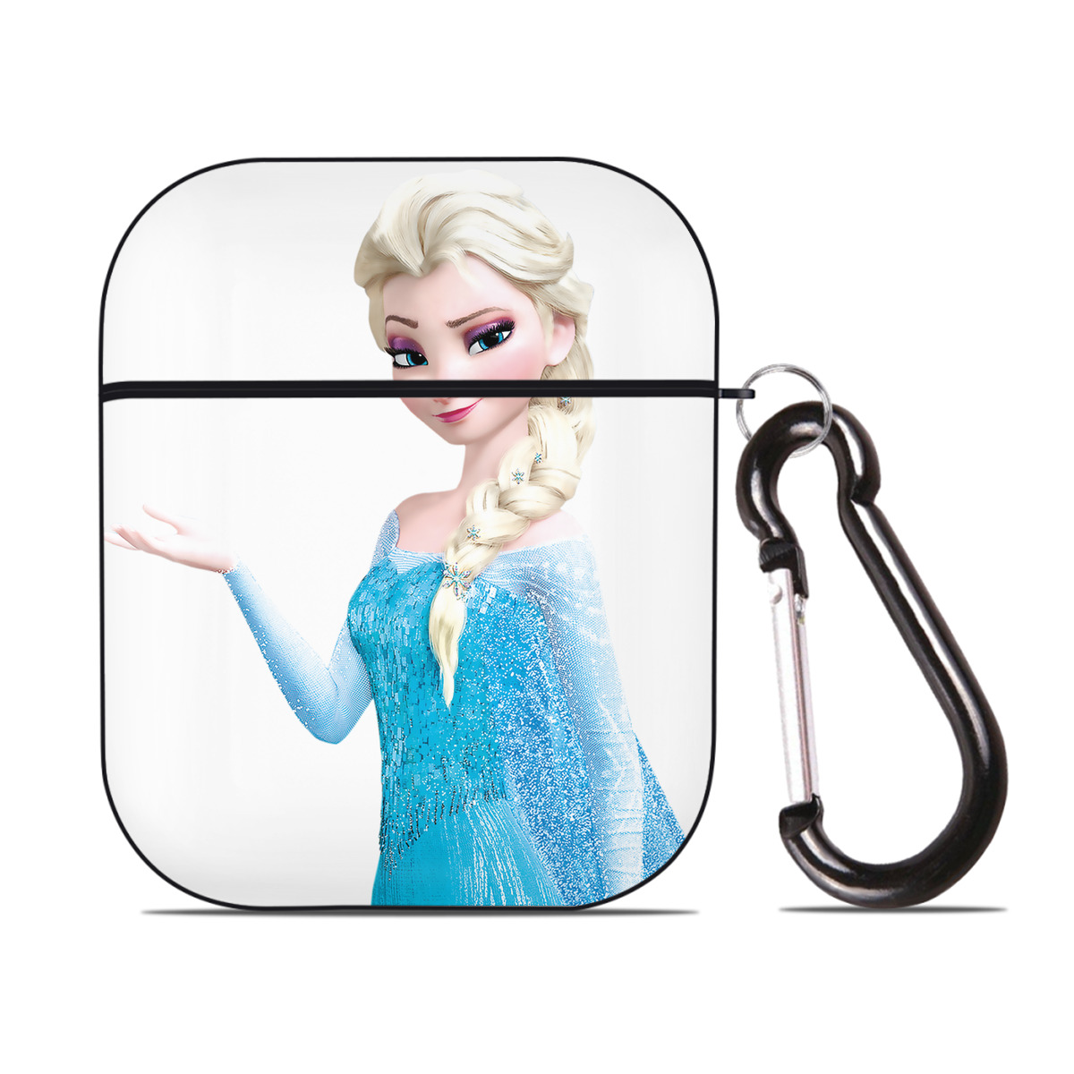 （画像用） アナと雪の女王 アンナ エルサ Frozen Anna Elsa AirPods 第2世代保護ケース ハードシェル ブラック 耐衝撃・防指紋・カラビナ付き