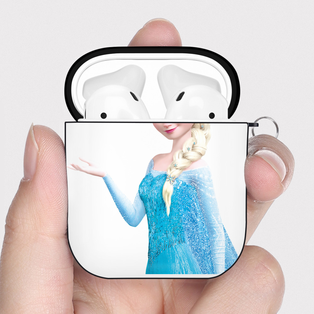（画像用） アナと雪の女王 アンナ エルサ Frozen Anna Elsa AirPods 第2世代保護ケース ハードシェル ブラック 耐衝撃・防指紋・カラビナ付き