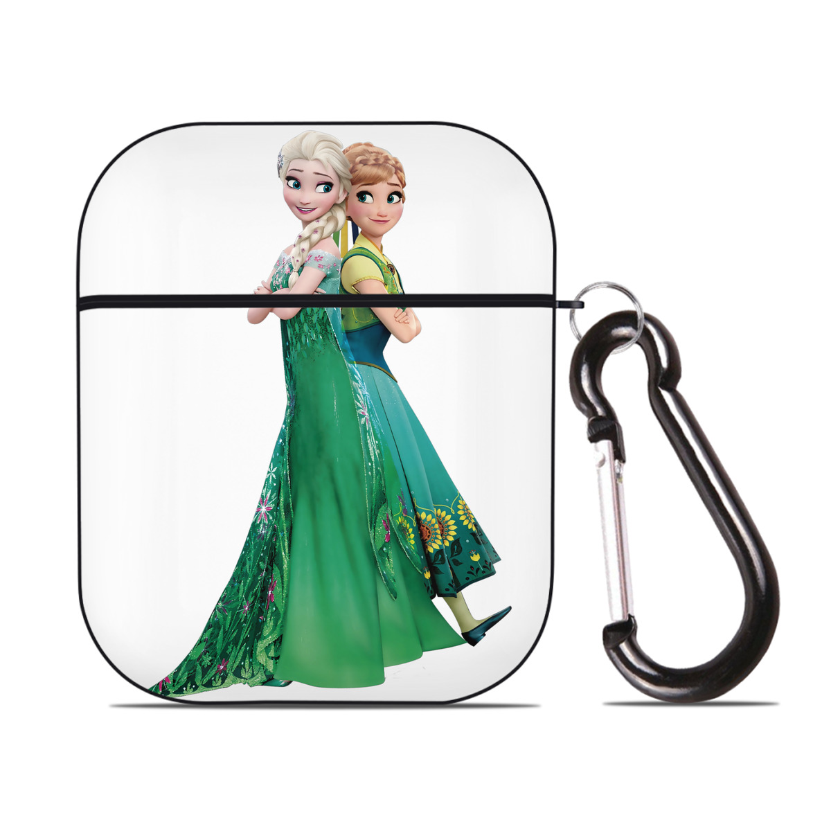（画像用） アナと雪の女王 アンナ エルサ Frozen Anna Elsa AirPods 第2世代保護ケース ハードシェル ブラック 耐衝撃・防指紋・カラビナ付き