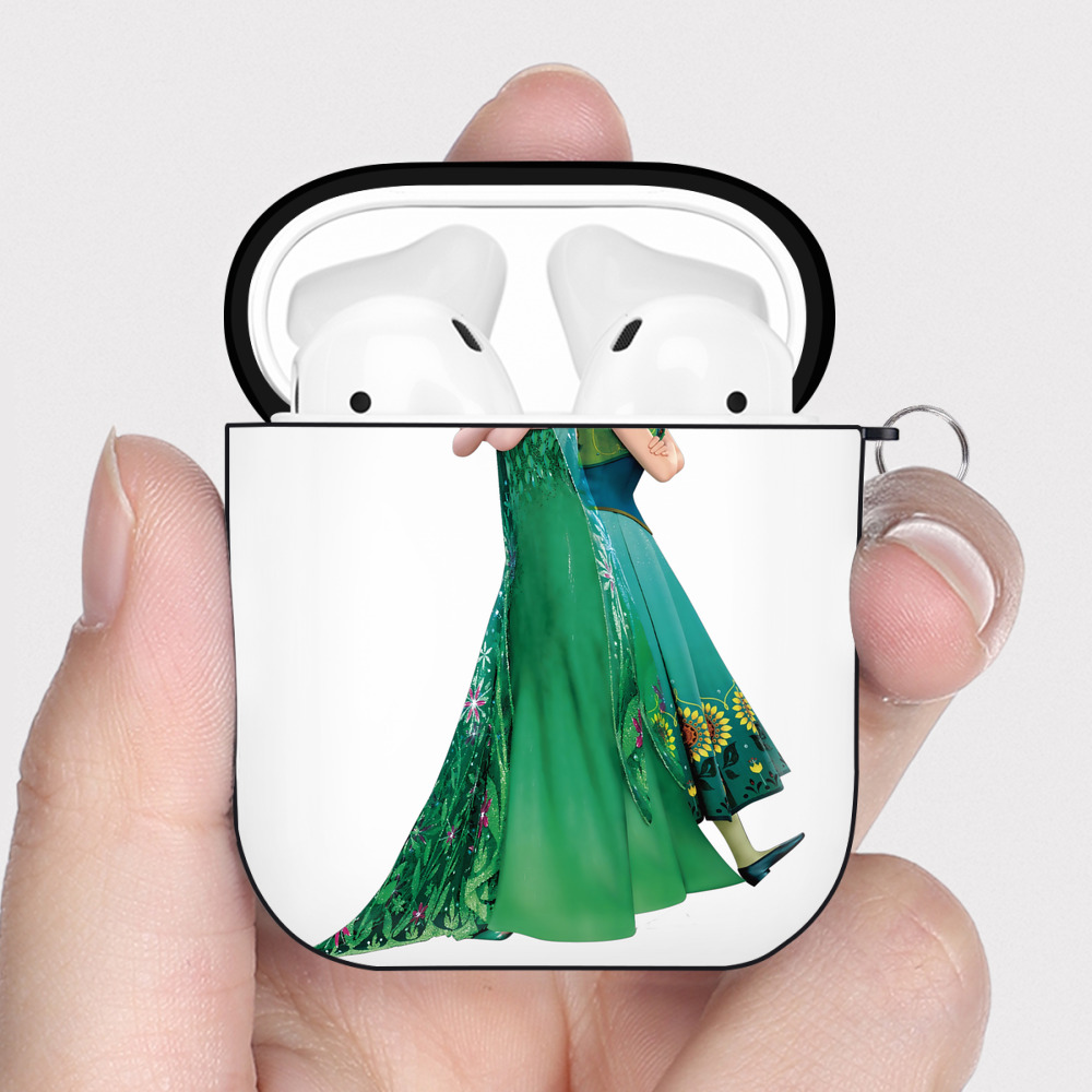 （画像用） アナと雪の女王 アンナ エルサ Frozen Anna Elsa AirPods 第2世代保護ケース ハードシェル ブラック 耐衝撃・防指紋・カラビナ付き