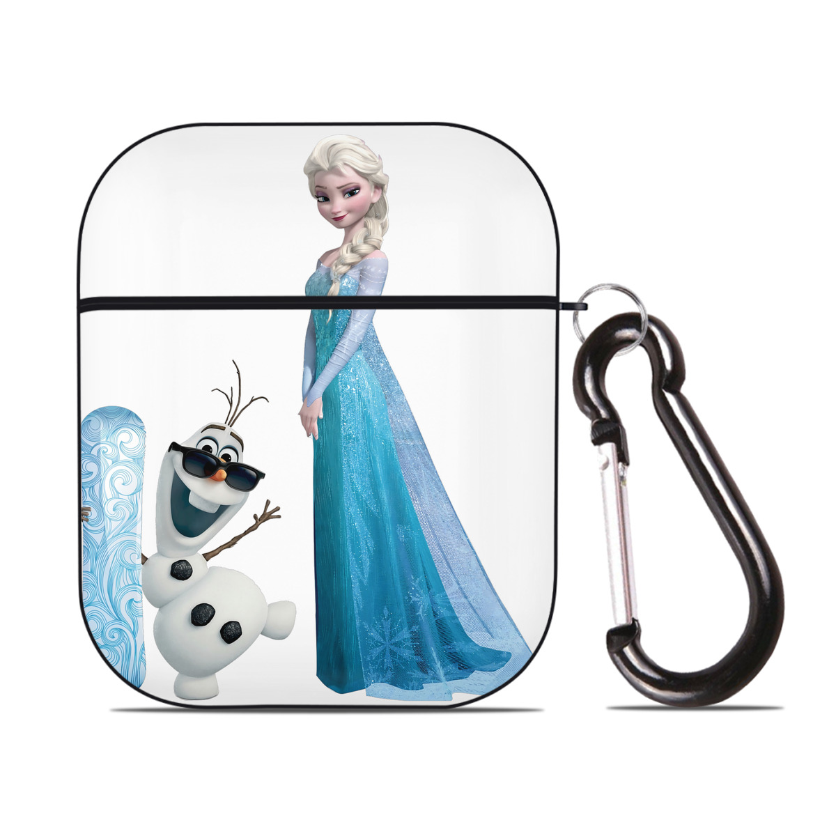 （画像用） アナと雪の女王 アンナ エルサ Frozen Anna Elsa AirPods 第2世代保護ケース ハードシェル ブラック 耐衝撃・防指紋・カラビナ付き