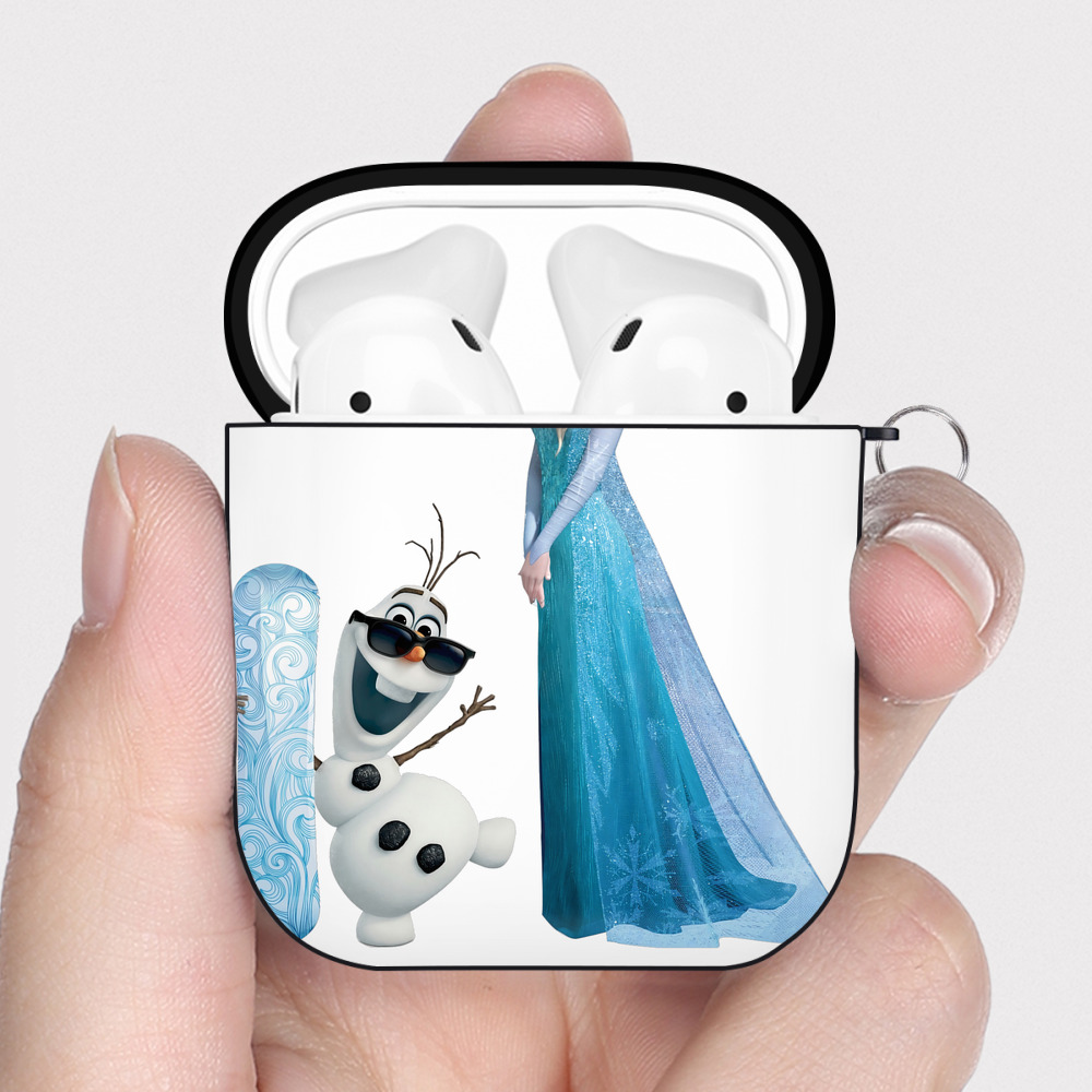 （画像用） アナと雪の女王 アンナ エルサ Frozen Anna Elsa AirPods 第2世代保護ケース ハードシェル ブラック 耐衝撃・防指紋・カラビナ付き
