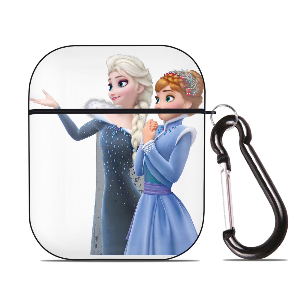 （画像用） アナと雪の女王 アンナ エルサ Frozen Anna Elsa AirPods 第2世代保護ケース ハードシェル ブラック 耐衝撃・防指紋・カラビナ付き