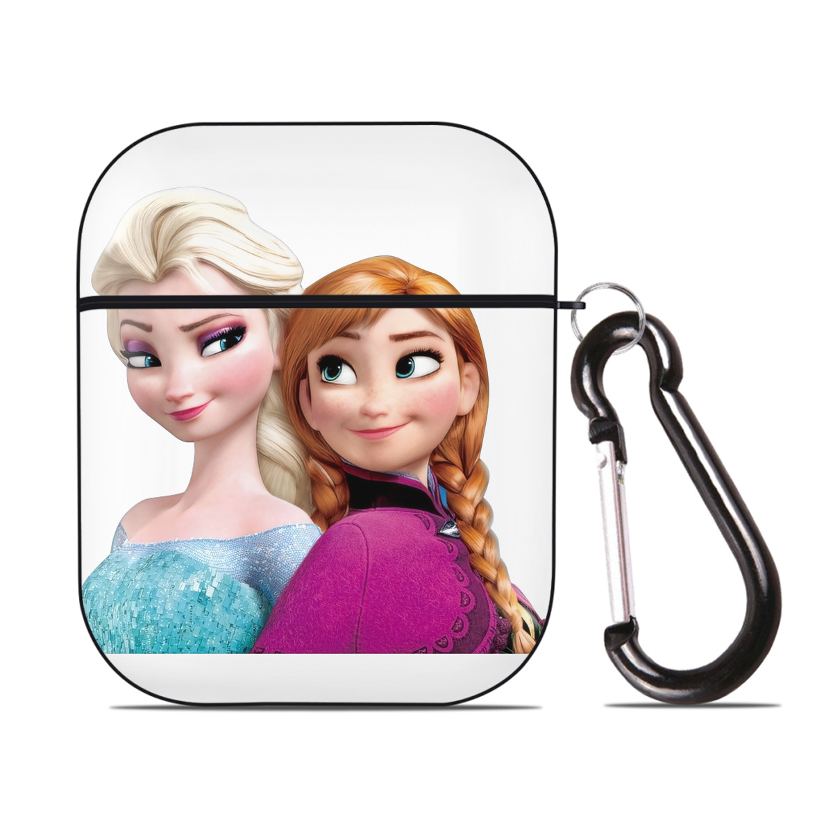 （画像用） アナと雪の女王 アンナ エルサ Frozen Anna Elsa AirPods 第2世代保護ケース ハードシェル ブラック 耐衝撃・防指紋・カラビナ付き