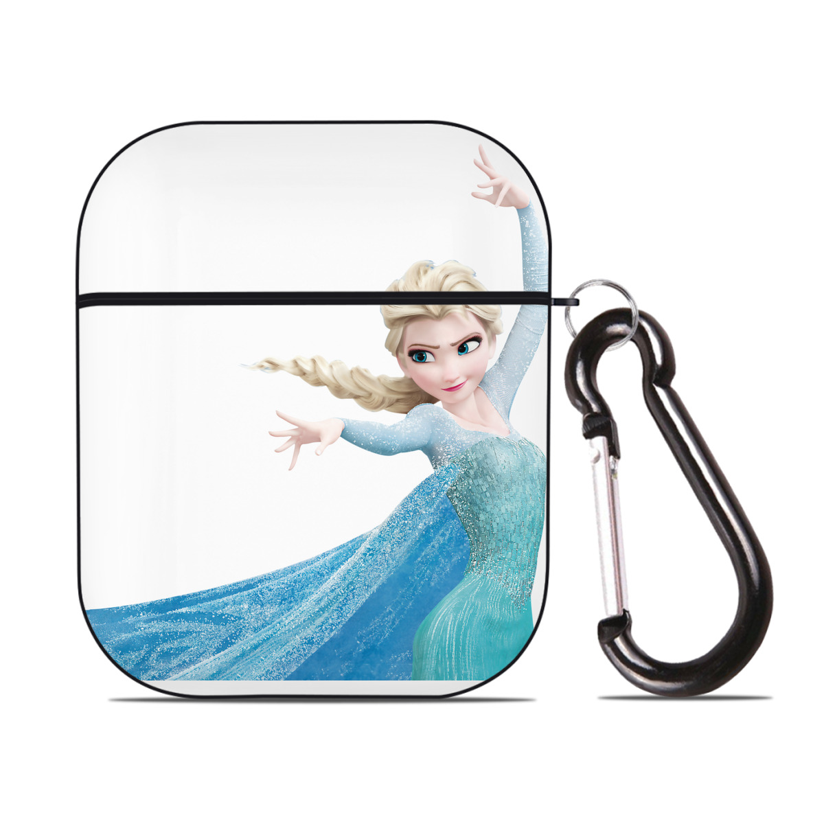 （画像用） アナと雪の女王 アンナ エルサ Frozen Anna Elsa AirPods 第2世代保護ケース ハードシェル ブラック 耐衝撃・防指紋・カラビナ付き