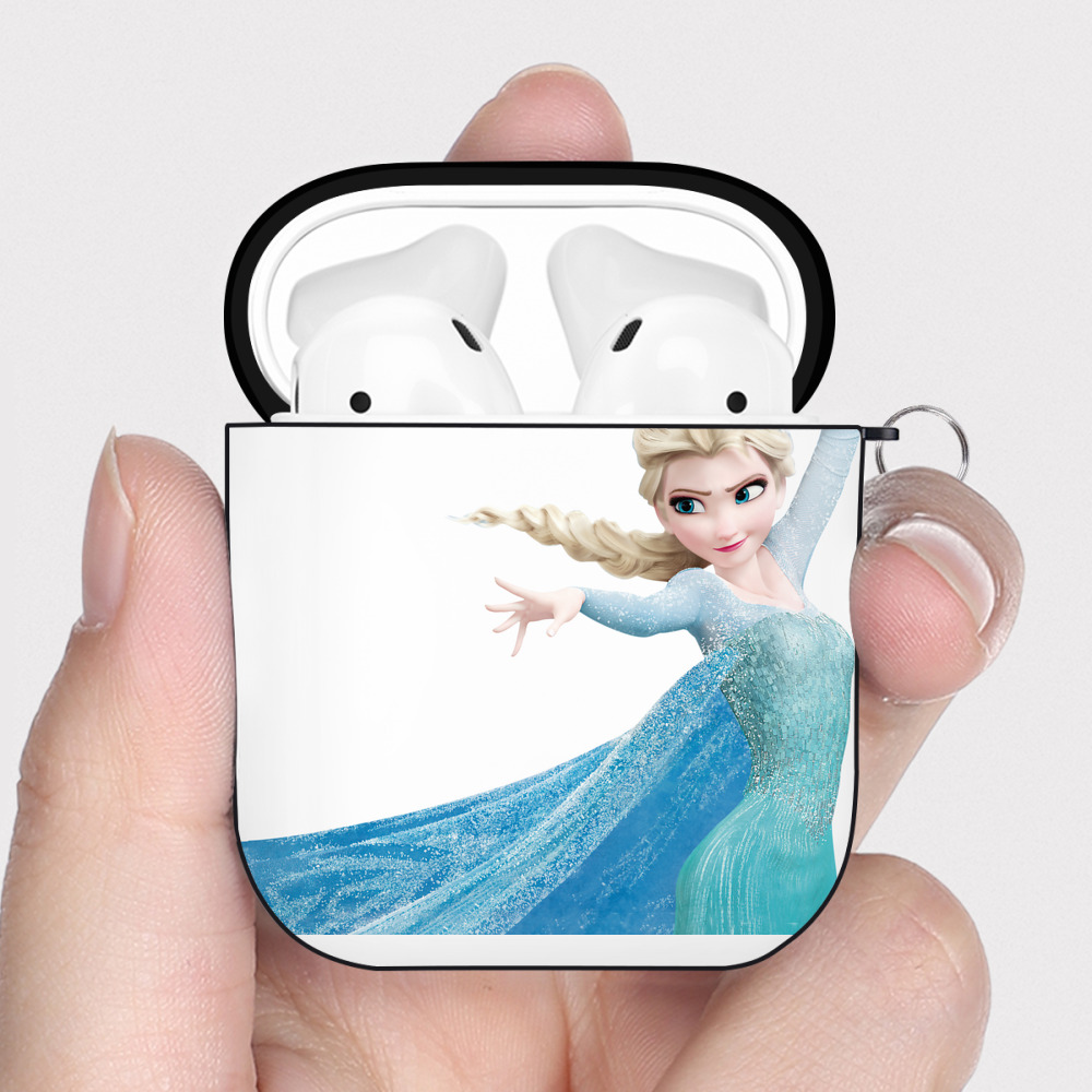 （画像用） アナと雪の女王 アンナ エルサ Frozen Anna Elsa AirPods 第2世代保護ケース ハードシェル ブラック 耐衝撃・防指紋・カラビナ付き