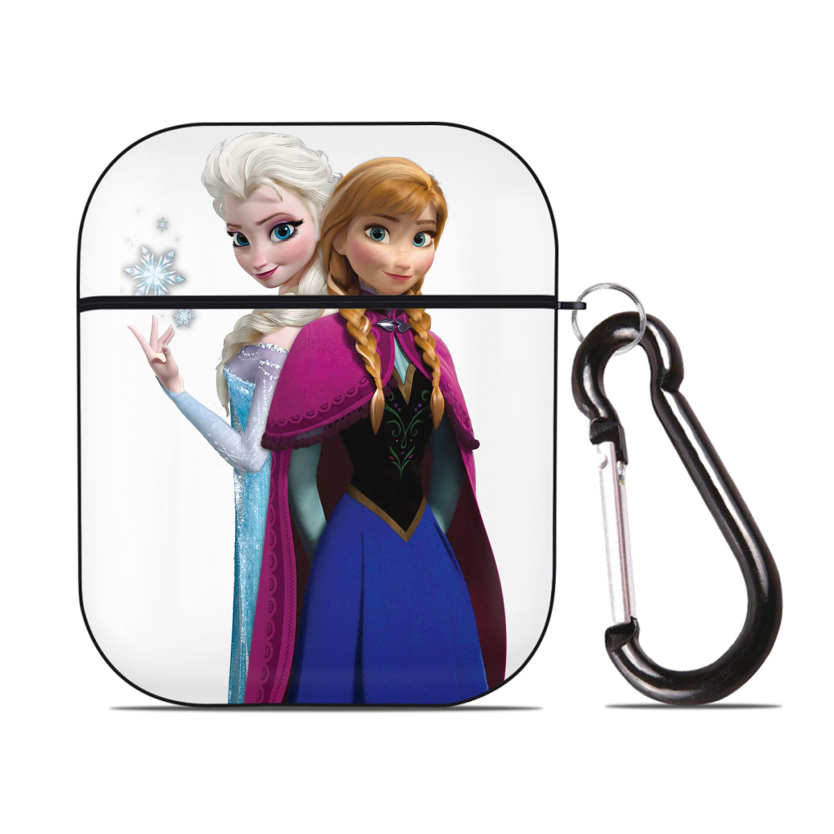 （画像用） アナと雪の女王 アンナ エルサ Frozen Anna Elsa AirPods 第2世代保護ケース ハードシェル ブラック 耐衝撃・防指紋・カラビナ付き